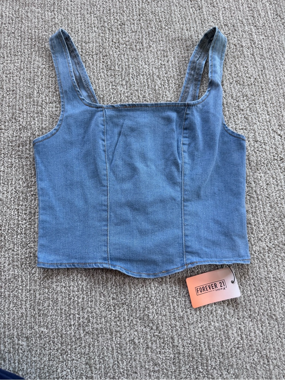 SHEIN Blue Denim Square Neck Crop Tank